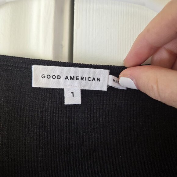 Good American Black Wrap Dress S Shimmer Faux Wrap Midi Dress NWT $129 - Picture 4 of 11